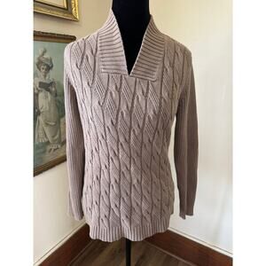 100 Percent Cotton Liz Claiborne Tan Cable Knit Sweater Womens Medium